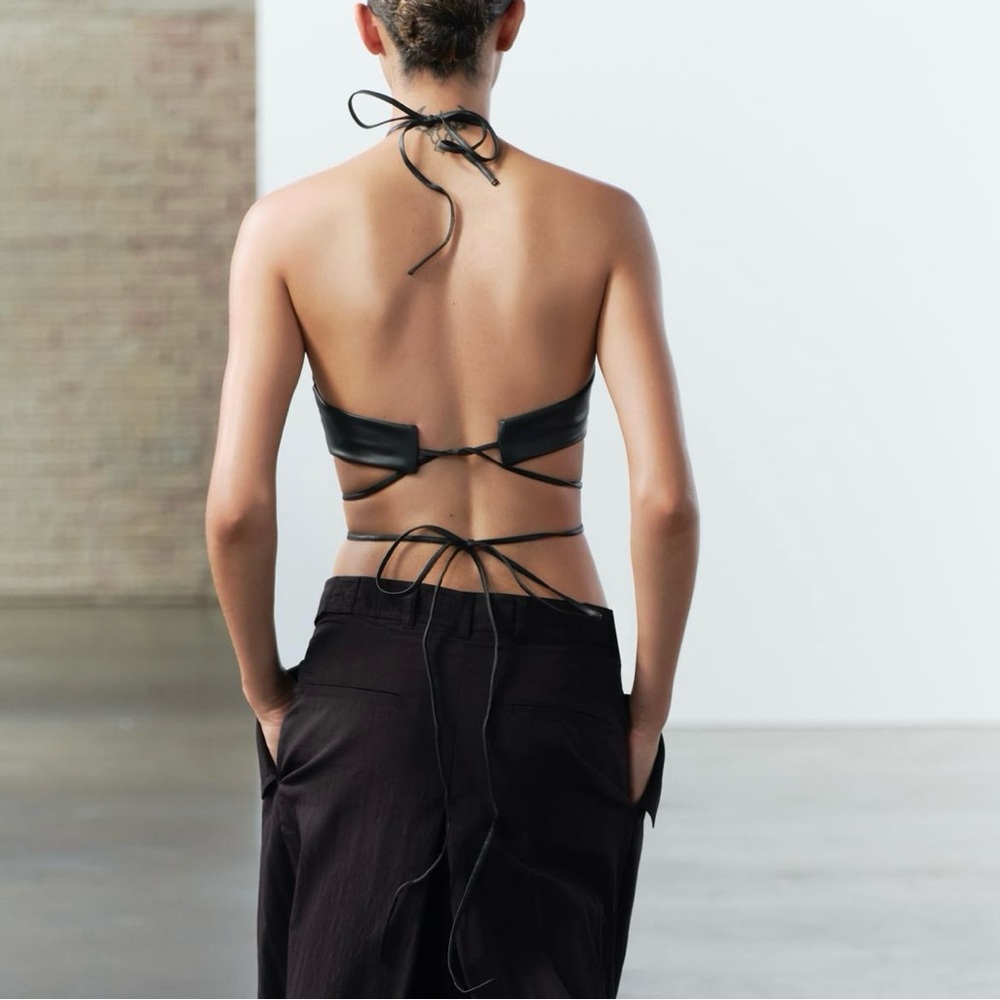 🆕 ZARA FAUX LEATHER STRAPPY TOP